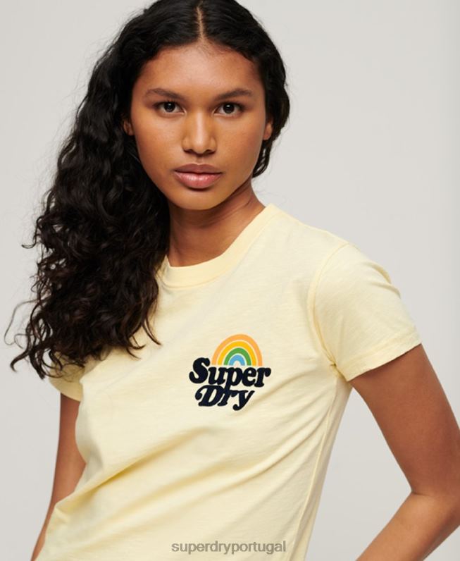 camiseta arco íris anos 90 mulheres amarelo roupas Superdry 2208H2637