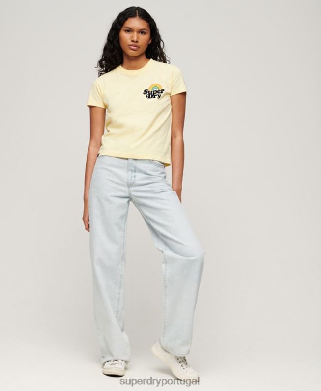 camiseta arco íris anos 90 mulheres amarelo roupas Superdry 2208H2637