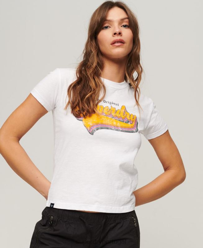 camiseta arco íris anos 90 mulheres branco roupas Superdry 2208H2102