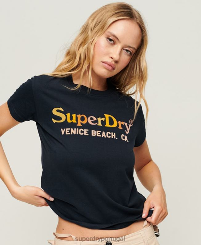 camiseta arco íris anos 90 mulheres marinha roupas Superdry 2208H2220