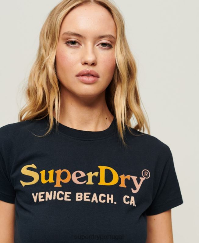 camiseta arco íris anos 90 mulheres marinha roupas Superdry 2208H2220