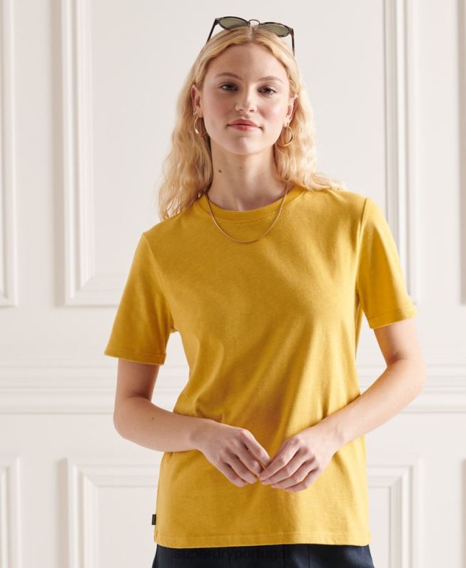 camiseta autêntica de algodão orgânico mulheres amarelo roupas Superdry 2208H2733