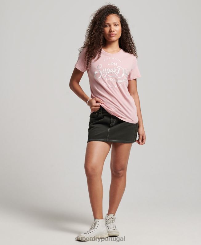 camiseta bordada com script premium mulheres rosa roupas Superdry 2208H6307