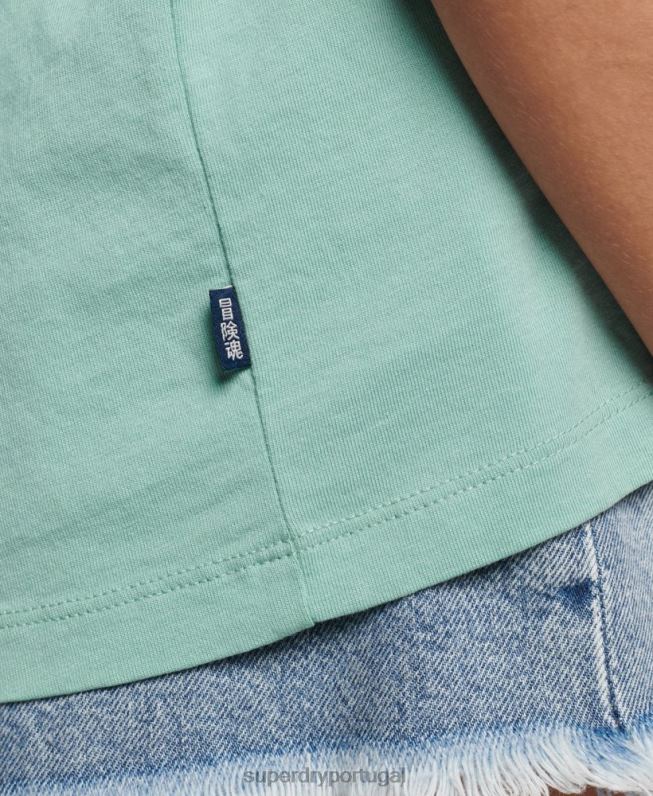 camiseta bordada logo vintage mulheres azul claro roupas Superdry 2208H2246