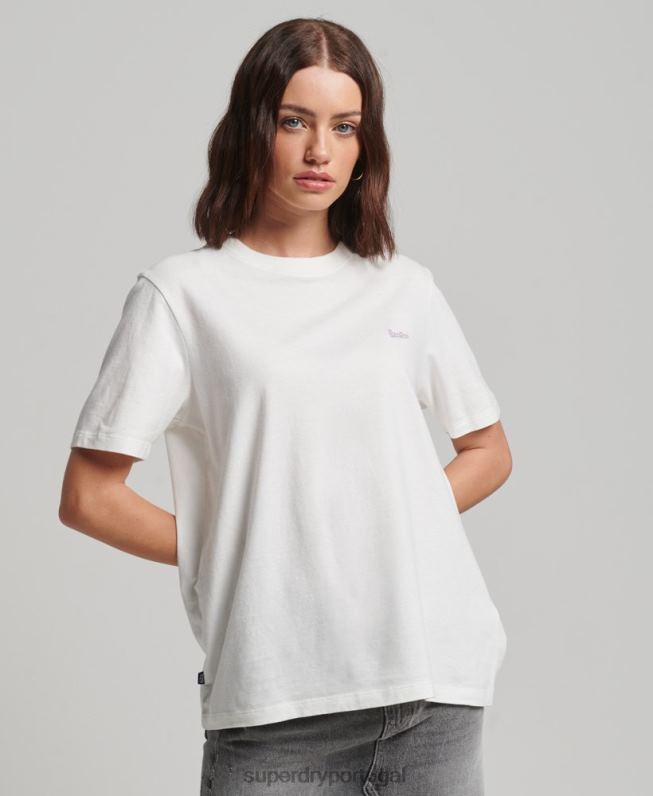 camiseta bordada logo vintage mulheres branco roupas Superdry 2208H2130