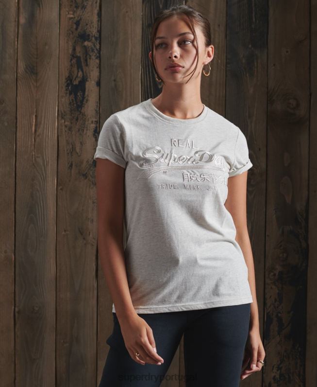 camiseta bordada tonal logo vintage mulheres cinza claro roupas Superdry 2208H6305