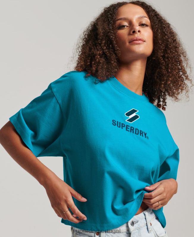 camiseta boxy code stacked mulheres azul roupas Superdry 2208H2702