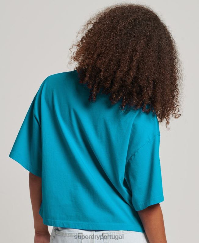 camiseta boxy code stacked mulheres azul roupas Superdry 2208H2702