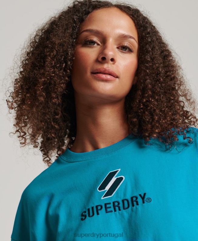 camiseta boxy code stacked mulheres azul roupas Superdry 2208H2702