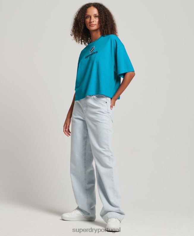 camiseta boxy code stacked mulheres azul roupas Superdry 2208H2702