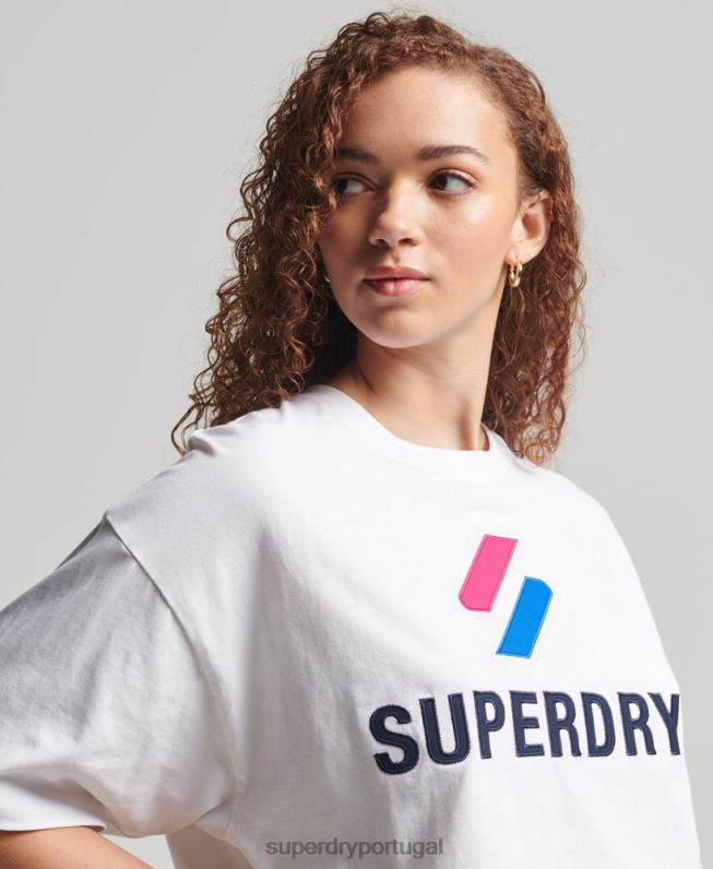 camiseta boxy code stacked mulheres branco roupas Superdry 2208H2737
