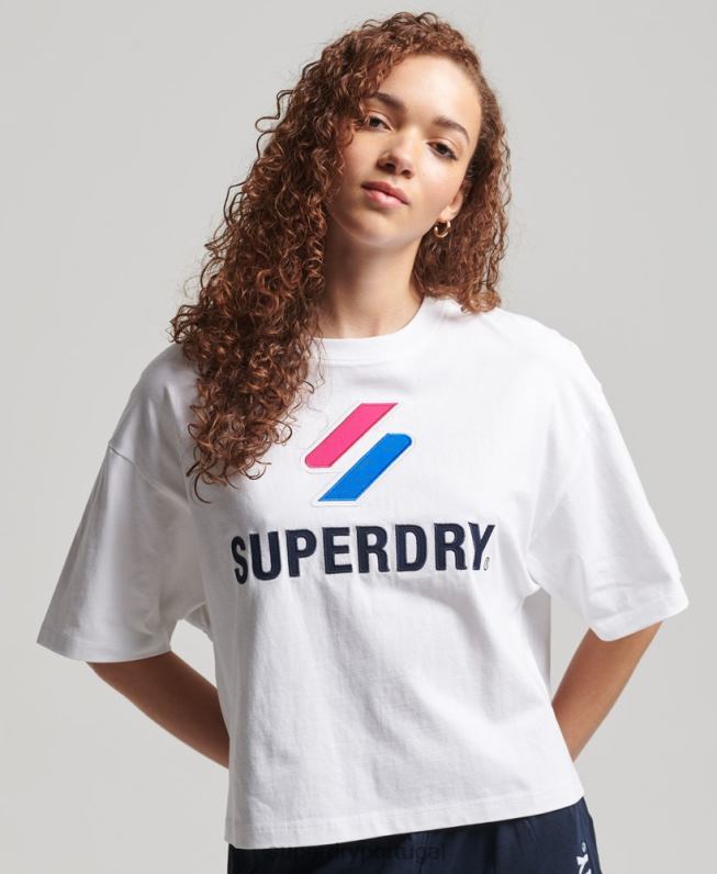 camiseta boxy code stacked mulheres branco roupas Superdry 2208H2737