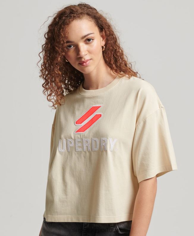 camiseta boxy code stacked mulheres creme roupas Superdry 2208H2776