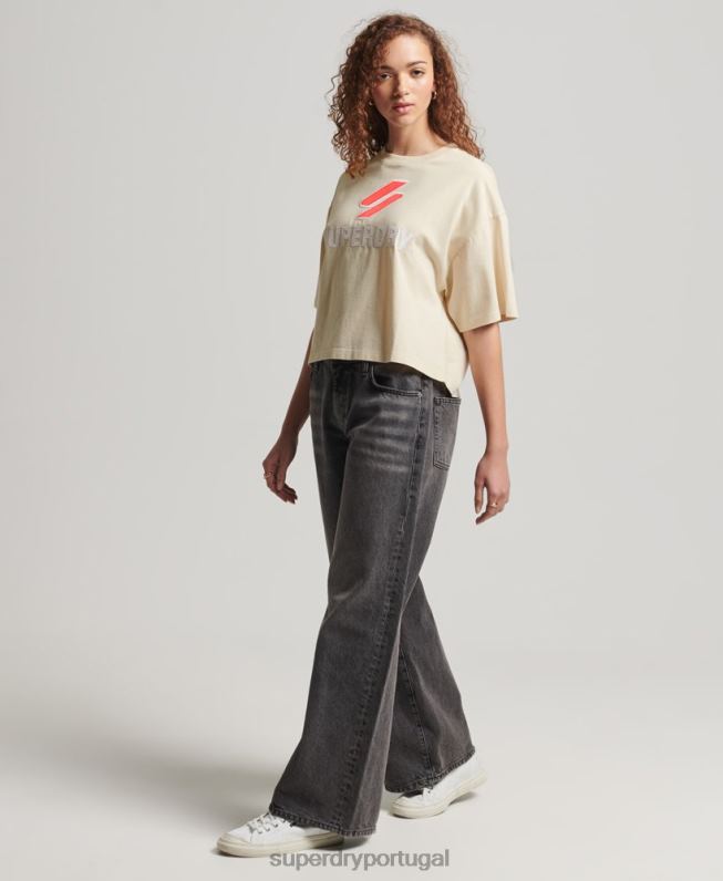 camiseta boxy code stacked mulheres creme roupas Superdry 2208H2776