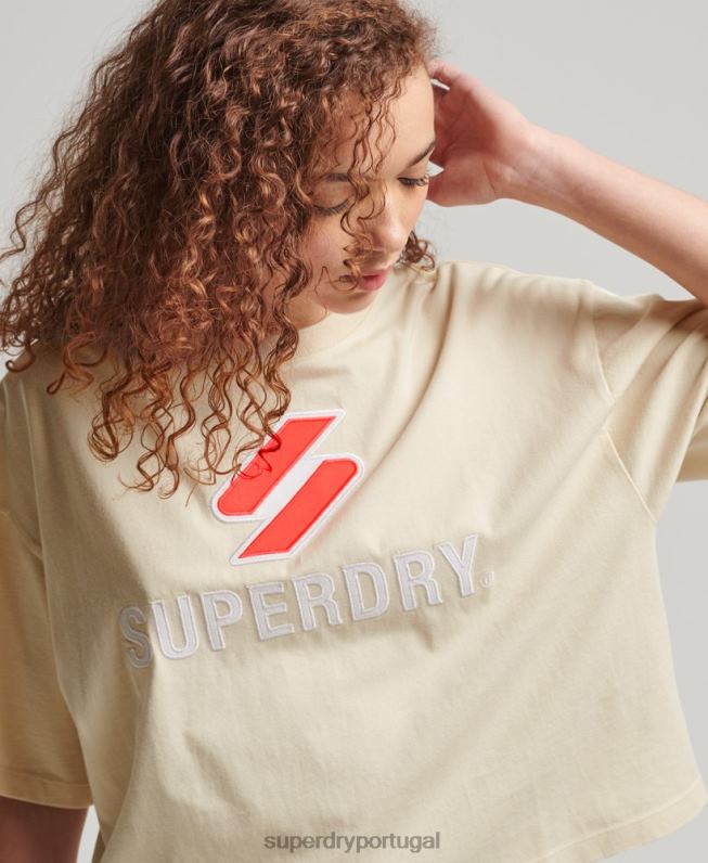 camiseta boxy code stacked mulheres creme roupas Superdry 2208H2776