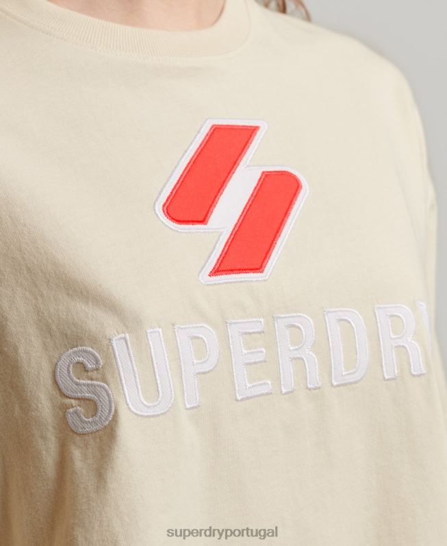 camiseta boxy code stacked mulheres creme roupas Superdry 2208H2776