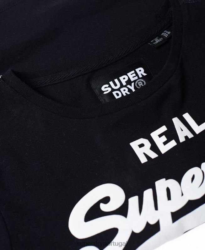 camiseta boxy manga com logo vintage mulheres preto roupas Superdry 2208H2866