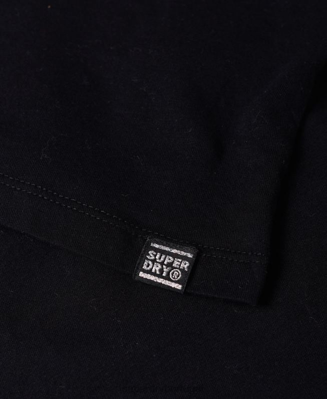 camiseta boxy manga com logo vintage mulheres preto roupas Superdry 2208H2866