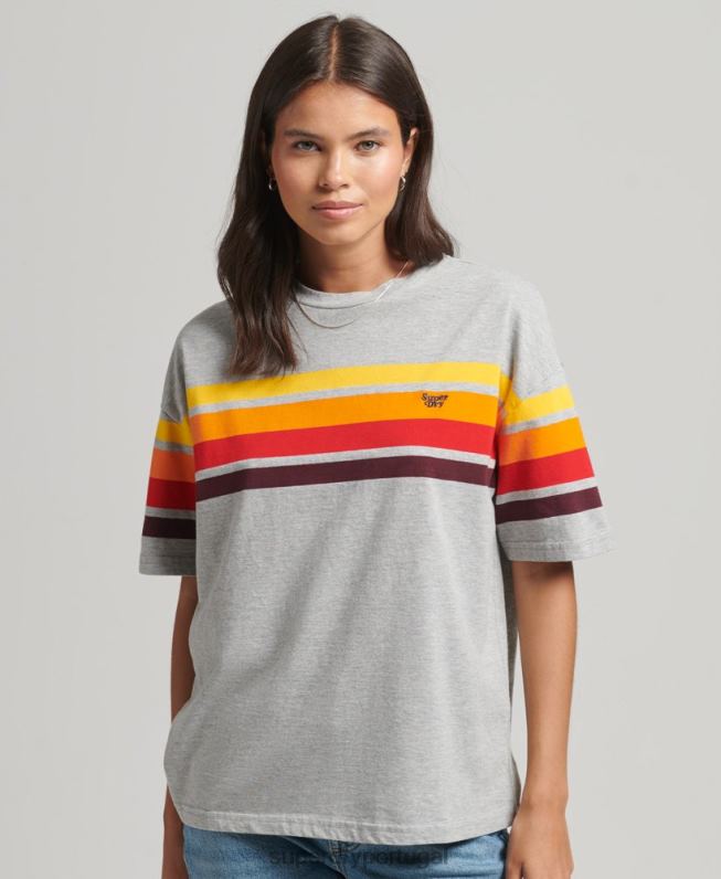 camiseta cali listra 2.0 de algodão orgânico mulheres cinza claro roupas Superdry 2208H6220