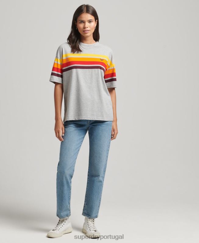 camiseta cali listra 2.0 de algodão orgânico mulheres cinza claro roupas Superdry 2208H6220