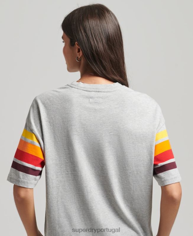 camiseta cali listra 2.0 de algodão orgânico mulheres cinza claro roupas Superdry 2208H6220