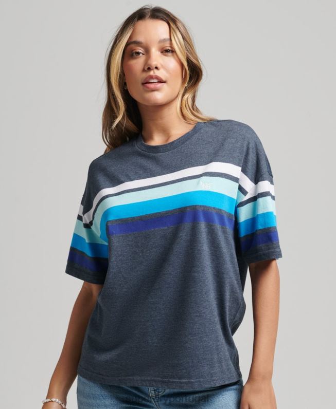 camiseta cali listra 2.0 de algodão orgânico mulheres marinha roupas Superdry 2208H6272