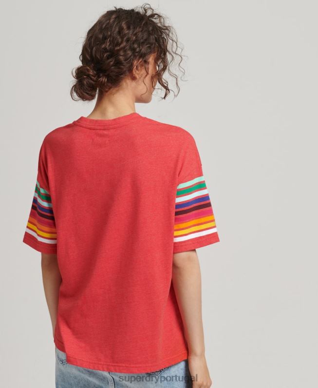 camiseta cali listra 2.0 de algodão orgânico mulheres vermelho roupas Superdry 2208H6294