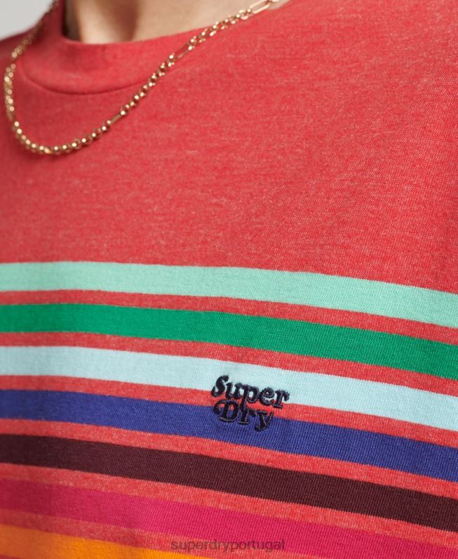 camiseta cali listra 2.0 de algodão orgânico mulheres vermelho roupas Superdry 2208H6294