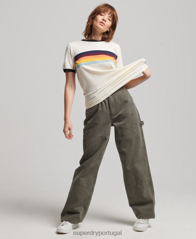 camiseta cali stripe ringer mulheres creme roupas Superdry 2208H2820