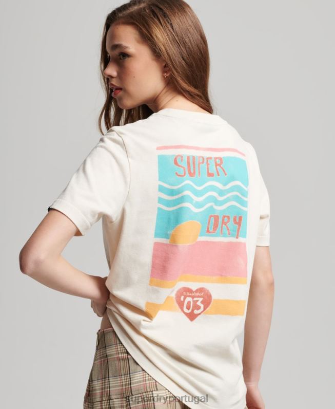 camiseta cali vintage recortada mulheres creme roupas Superdry 2208H2147