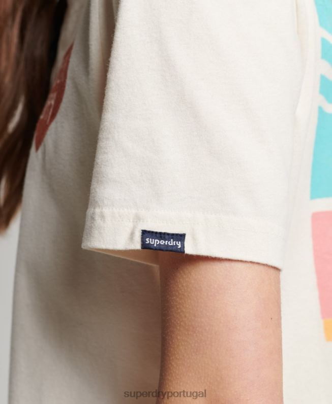 camiseta cali vintage recortada mulheres creme roupas Superdry 2208H2147