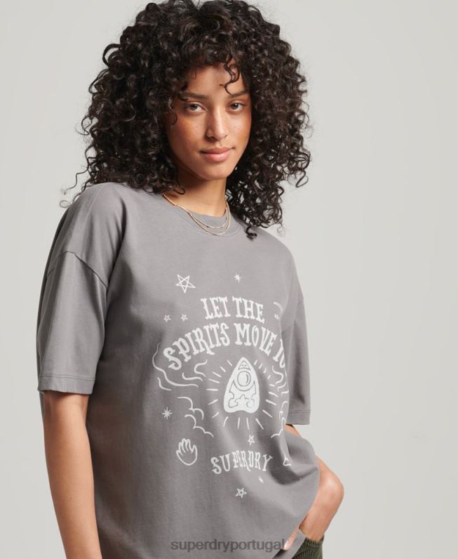 camiseta celestial vintage mulheres cinza claro roupas Superdry 2208H2740