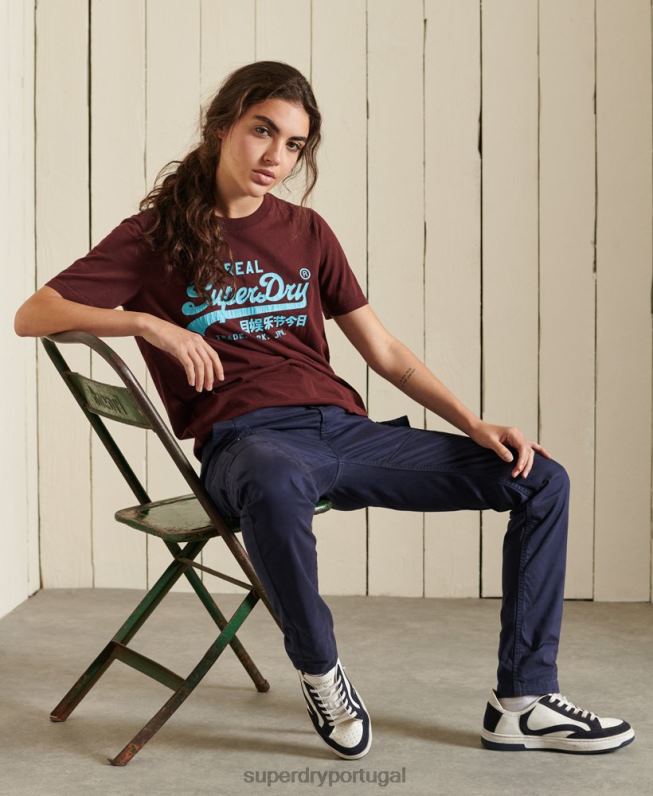 camiseta clássica americana com logo vintage mulheres vermelho roupas Superdry 2208H2824