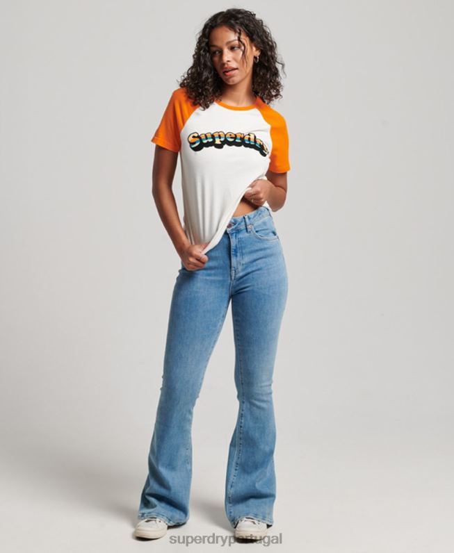 camiseta clássica vintage cooper raglan mulheres laranja roupas Superdry 2208H2783