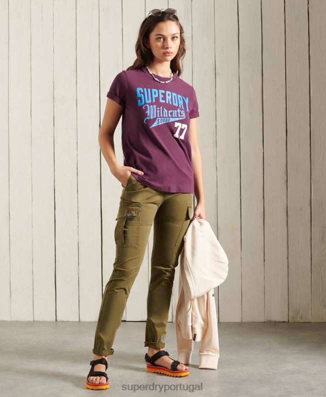 camiseta colegial cali state mulheres roxo roupas Superdry 2208H6285
