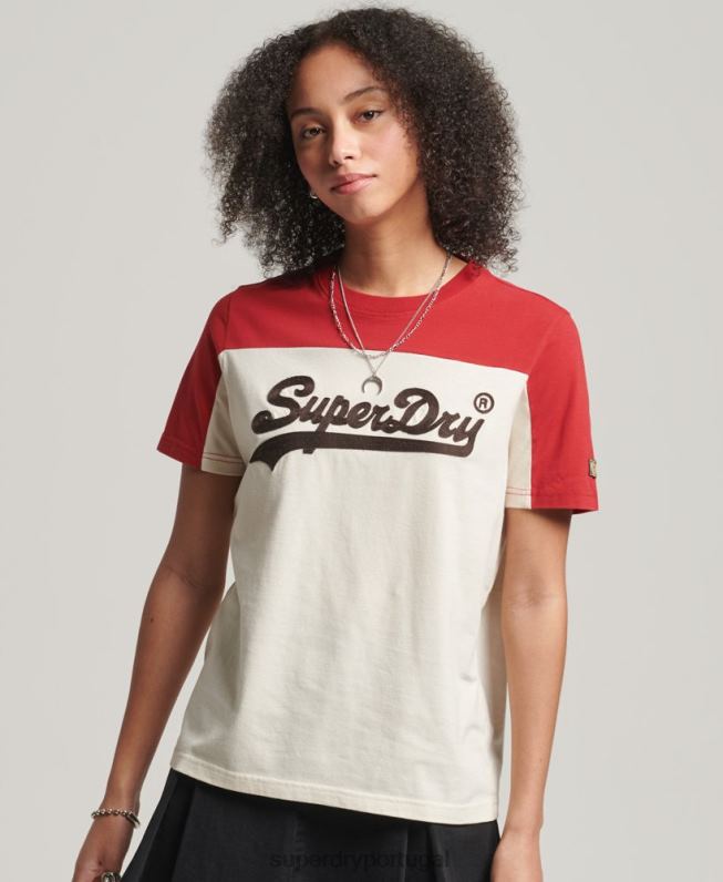 camiseta colegial com logo vintage mulheres bege roupas Superdry 2208H2755