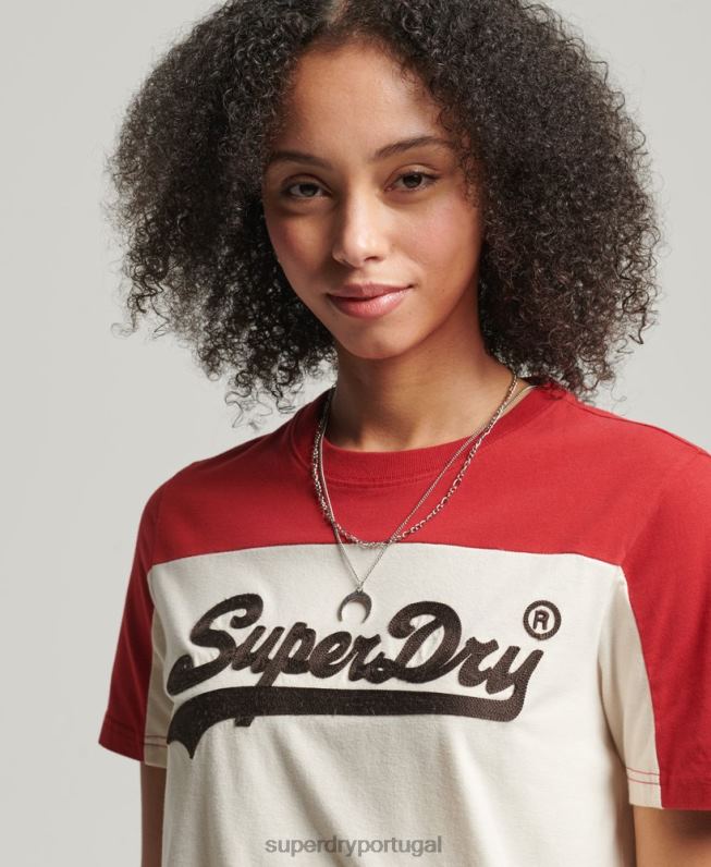 camiseta colegial com logo vintage mulheres bege roupas Superdry 2208H2755