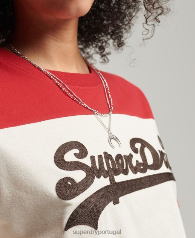 camiseta colegial com logo vintage mulheres bege roupas Superdry 2208H2755