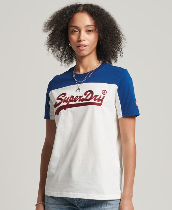 camiseta colegial com logo vintage mulheres creme roupas Superdry 2208H2763