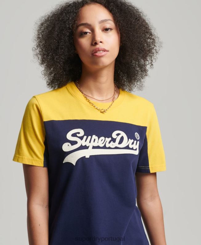 camiseta colegial com logo vintage mulheres marinha roupas Superdry 2208H6692