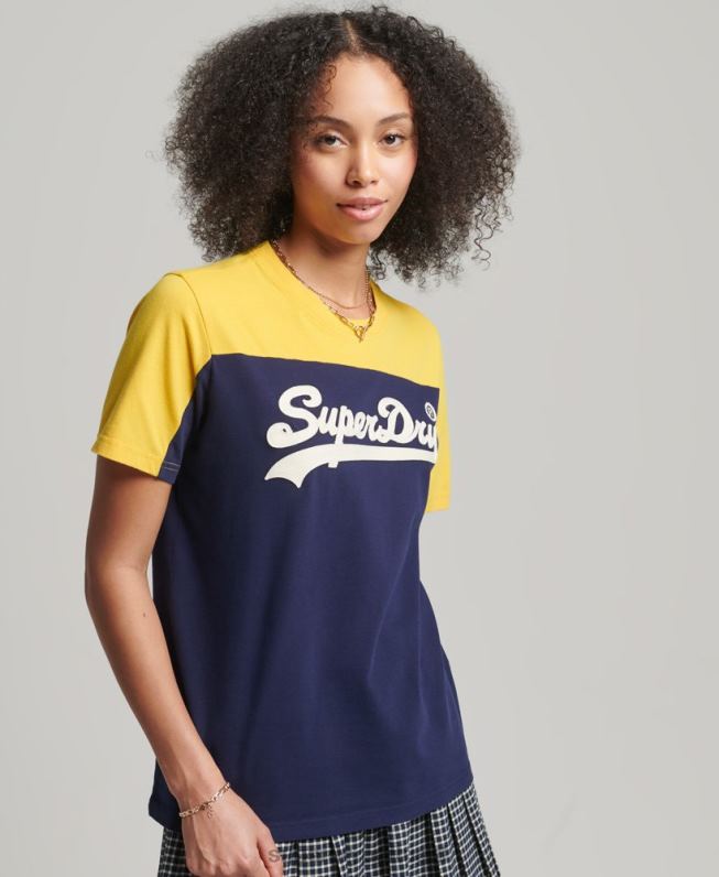 camiseta colegial com logo vintage mulheres marinha roupas Superdry 2208H6692