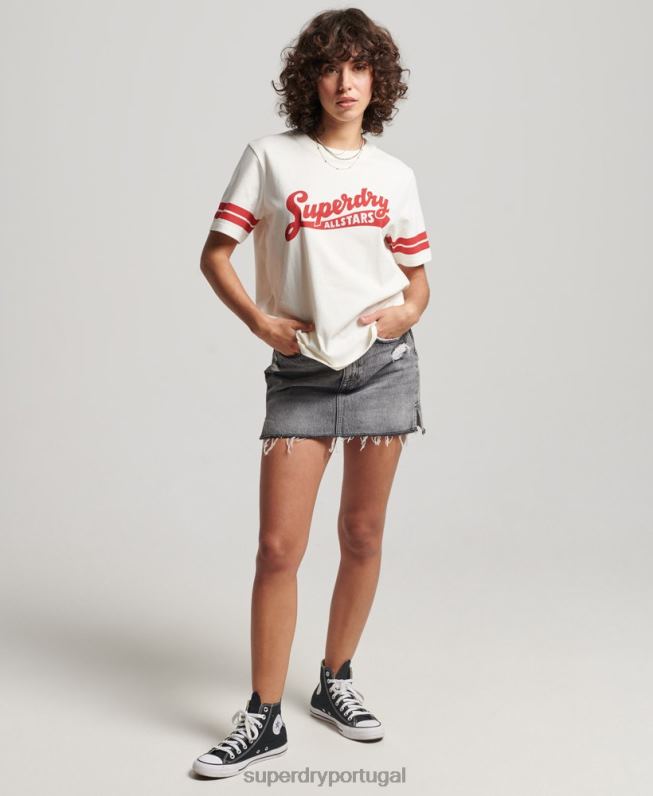 camiseta colegial vintage com script de algodão orgânico mulheres branco roupas Superdry 2208H2291