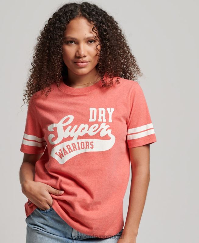 camiseta colegial vintage com script de algodão orgânico mulheres coral roupas Superdry 2208H2247