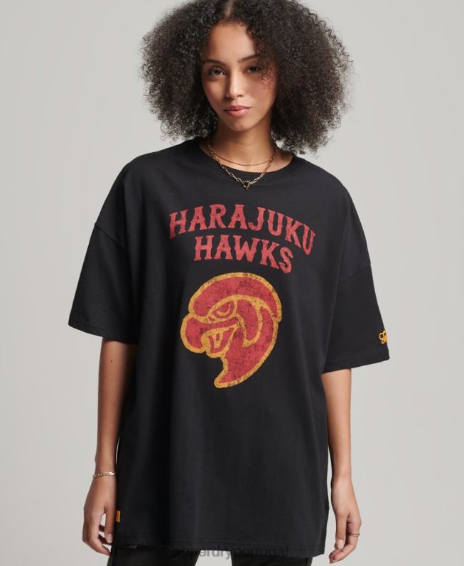 camiseta colegial vintage mulheres preto roupas Superdry 2208H6217