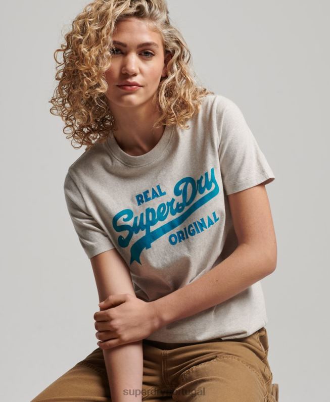 camiseta coll com logo vintage de algodão orgânico mulheres bege roupas Superdry 2208H2671