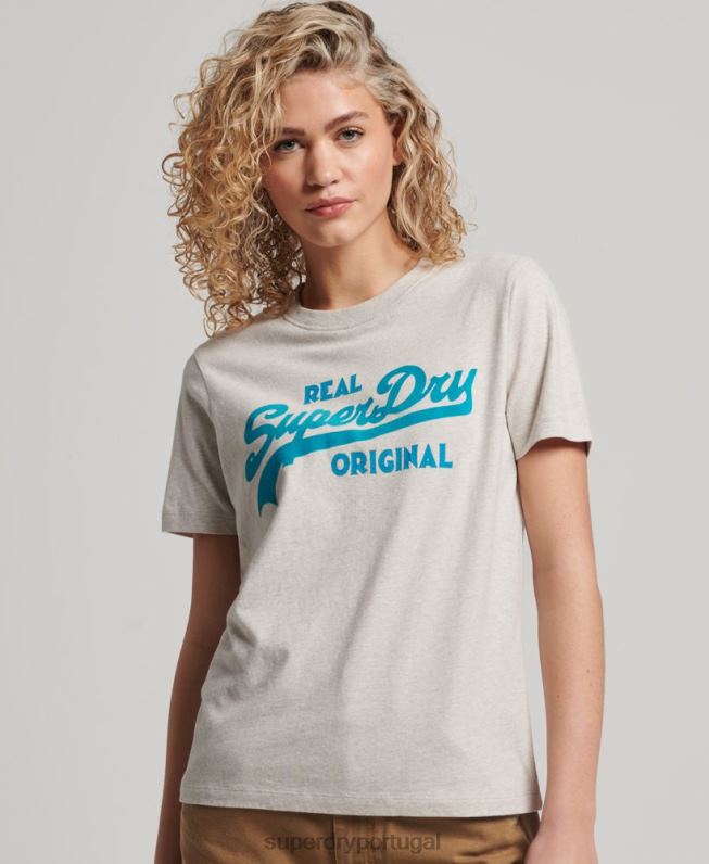 camiseta coll com logo vintage de algodão orgânico mulheres bege roupas Superdry 2208H2671