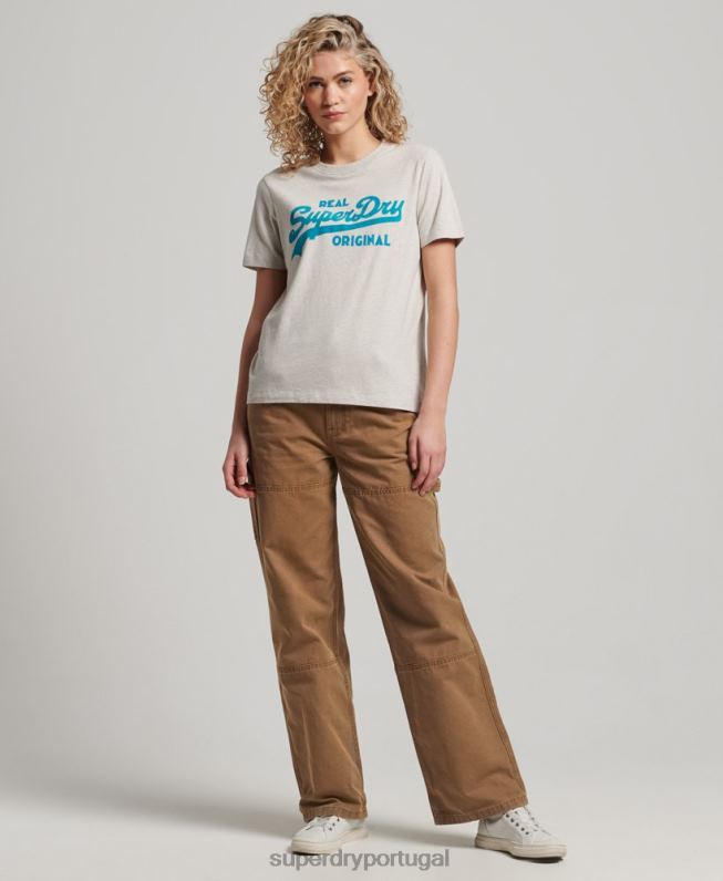 camiseta coll com logo vintage de algodão orgânico mulheres bege roupas Superdry 2208H2671