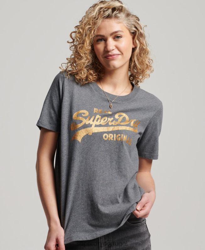 camiseta coll com logo vintage de algodão orgânico mulheres cinza roupas Superdry 2208H2249