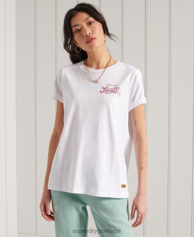 camiseta com brilho mulheres branco roupas Superdry 2208H2861