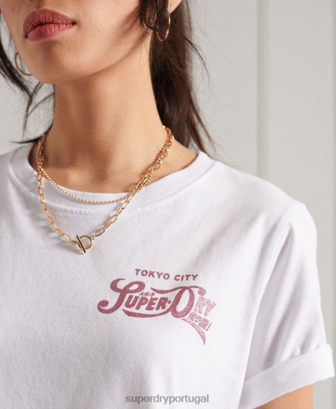 camiseta com brilho mulheres branco roupas Superdry 2208H2861
